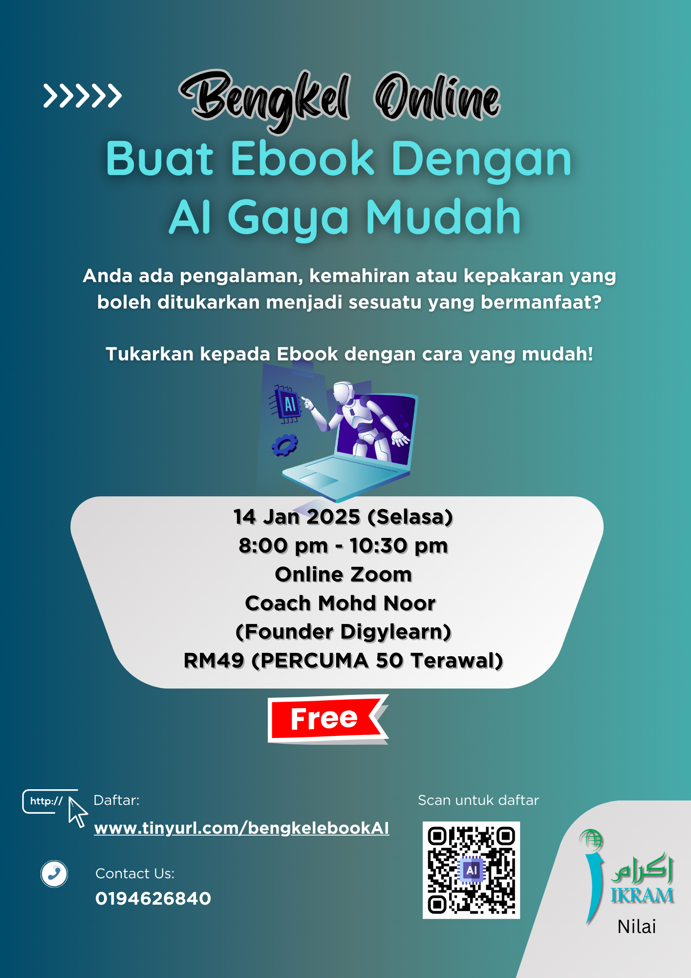 Bengkel Online ‘Buat Ebook dengan AI Gaya Mudah’